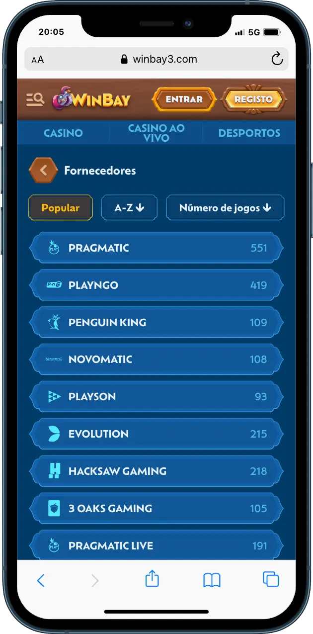 Winbay Casino Fornecedores de software