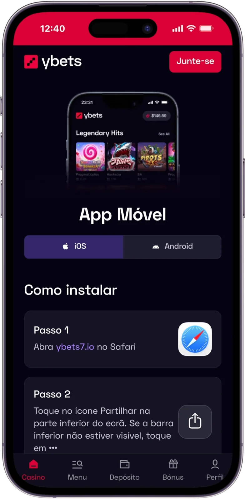 Aplicação móvel do YBets Casino