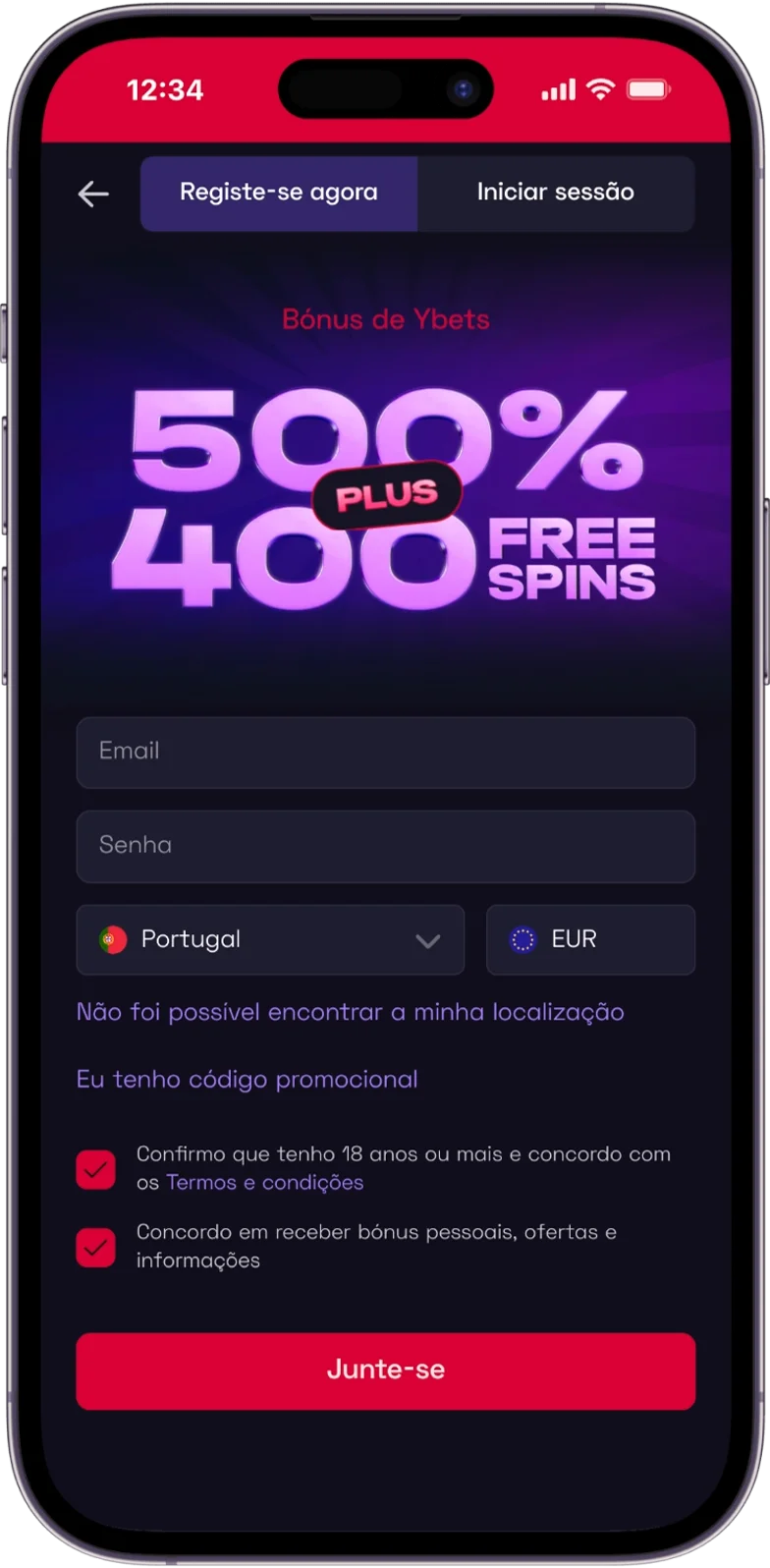 Registo do YBets Casino