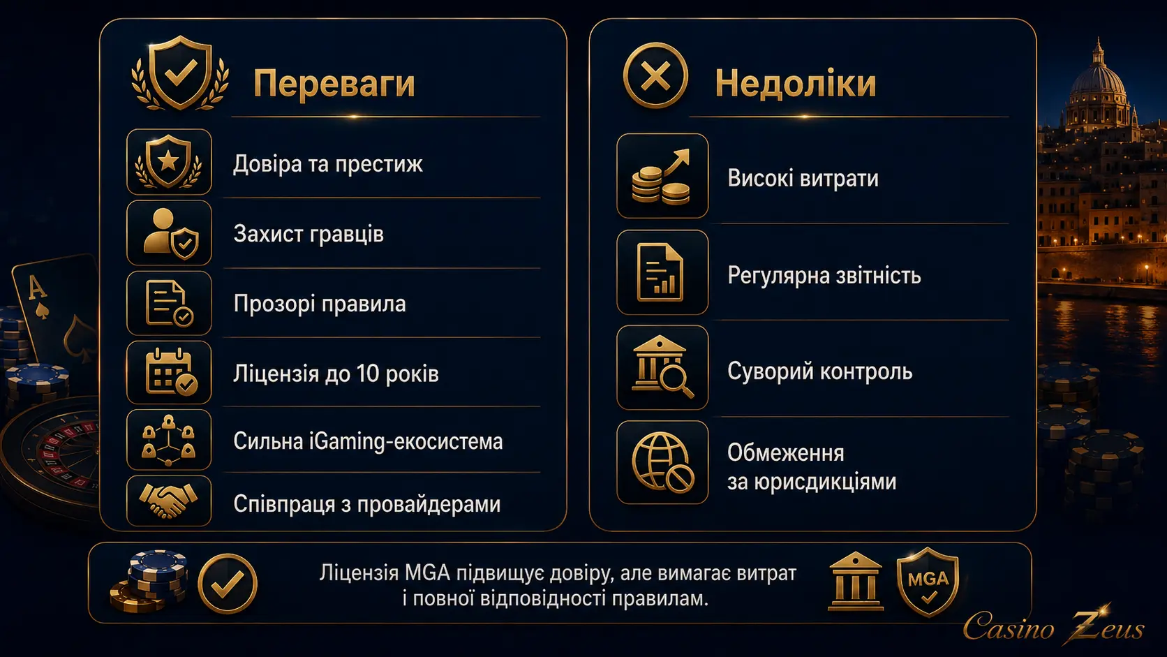 Переваги та недоліки ліцензії від Мальти для онлайн-казино