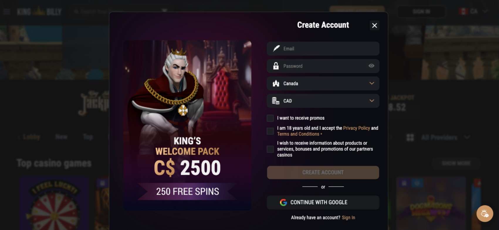 King Billy registration